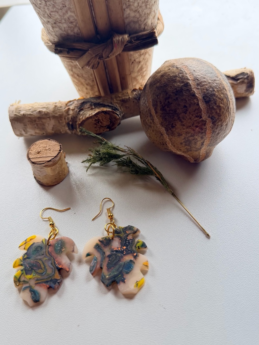 Handmade Multicolor Polymer Clay Floral Drop Earrings with Gold Hooks